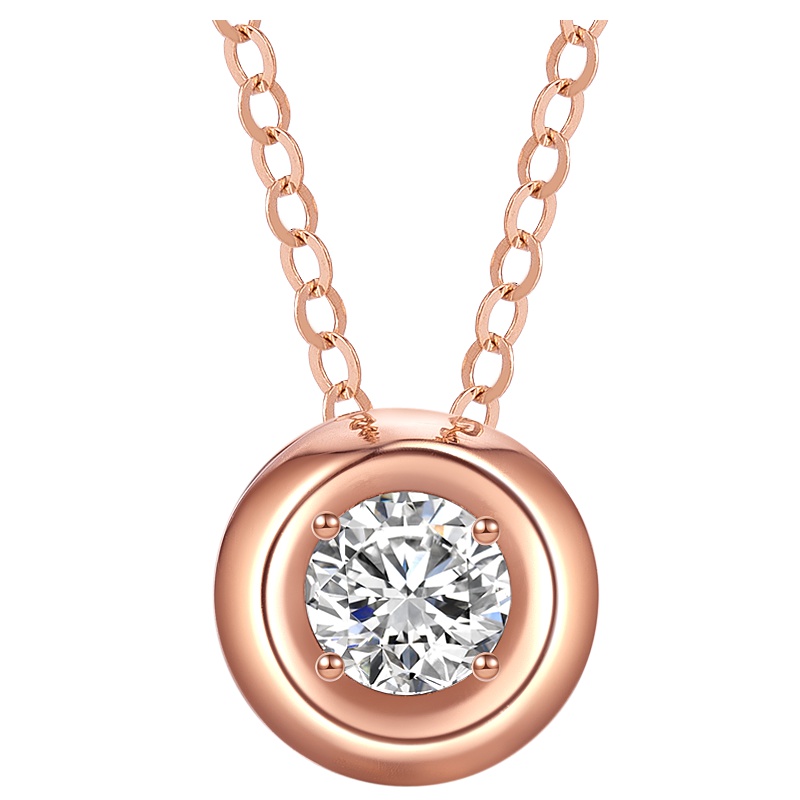 梦金园18K金钻石项链 彩金750泡泡链镶嵌吊坠套链锁骨链 女款