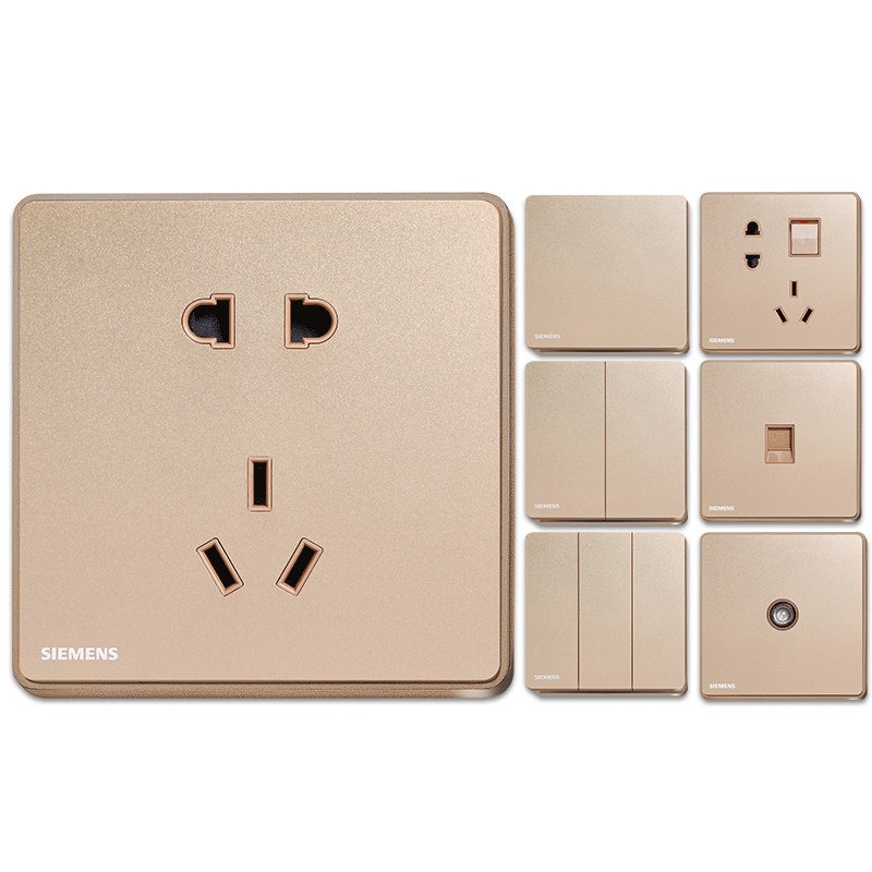 西门子(SIEMENS)开关插座86型面板睿致玫瑰金五孔USB一开带16A空调插