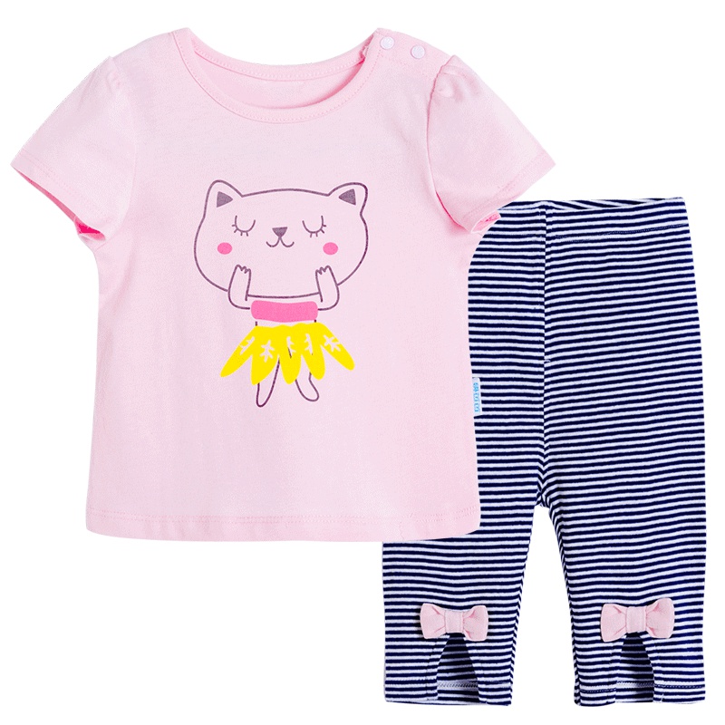 贝贝怡纯棉短袖套装夏装女宝短T长裤外出服两件套182T109