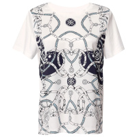 欧昵雪夏季减龄圆领锁链印花宽松短袖T恤女纯棉显瘦上衣