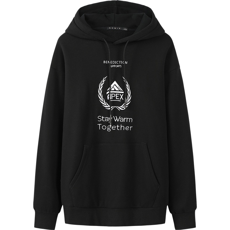 森马男士卫衣刺绣连帽加绒秋冬装学院风宽松长袖外套超火cec港风