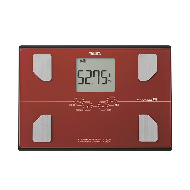 日本百利达(TANITA)家用精准电子秤 人体健康秤BC-313 红色!测量九项人体指标 大储存数据!大称面更稳固