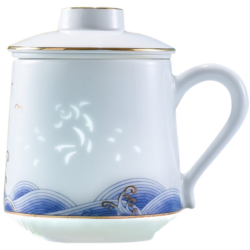 景德镇陶瓷茶杯分离泡茶大容量过滤办公杯带盖新国潮马克杯子 创意礼品水杯