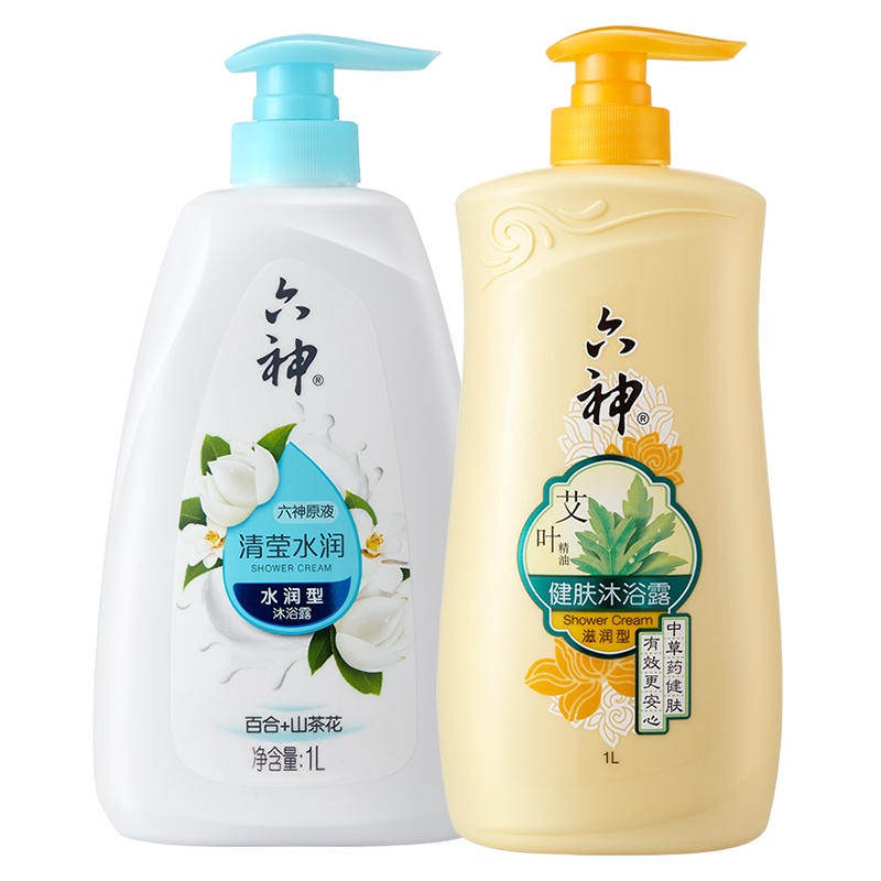 六神清莹水润沐浴露1L+艾叶健肤沐浴露(滋润型)1L(男士女士沐浴乳液 细腻柔和 补水保湿滋润)