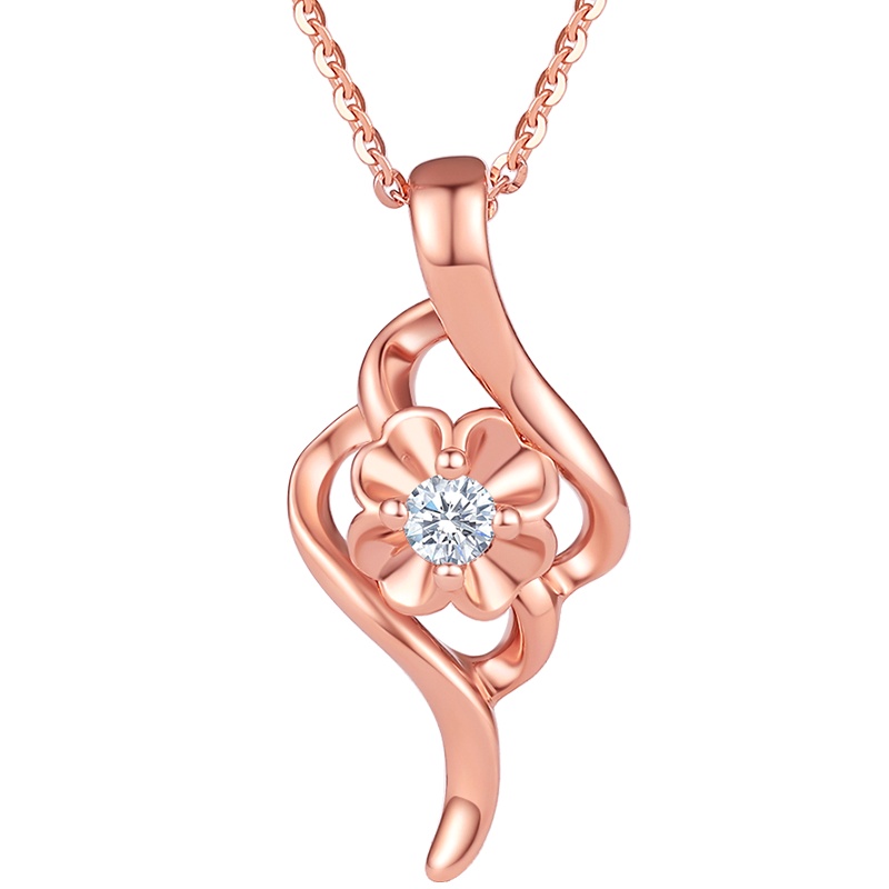 周大生钻石吊坠女正品18K玫瑰金经典挂坠新款送女友AU750吊坠送礼