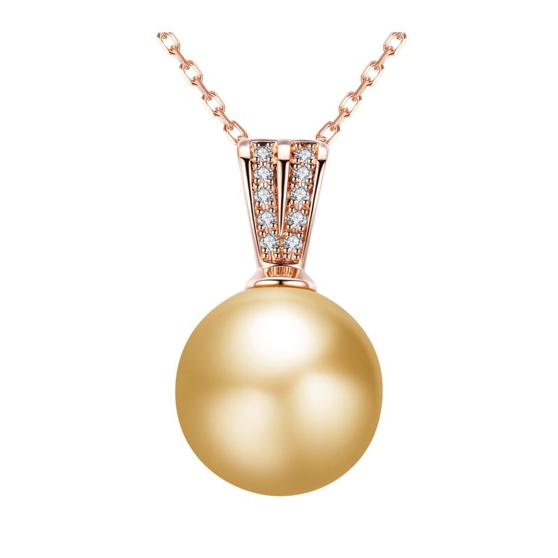 brir 佰色传情 10-11mm正圆强光海水珍珠南洋金珠吊坠18K金钻石正品