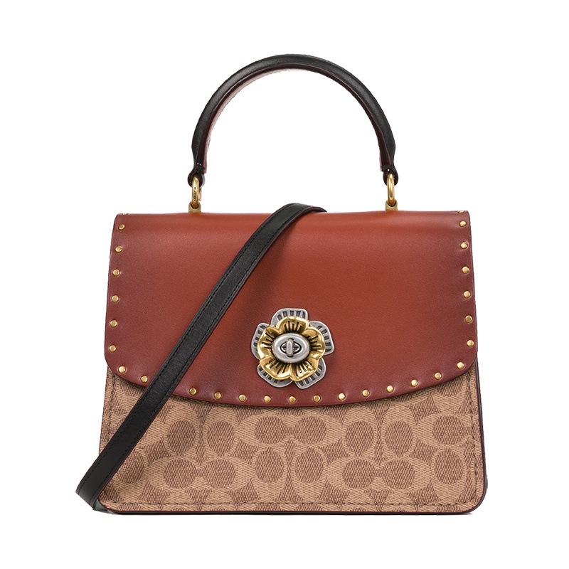 [20春夏新款]COACH/蔻驰 女士皮质山茶花手提单肩包 53349