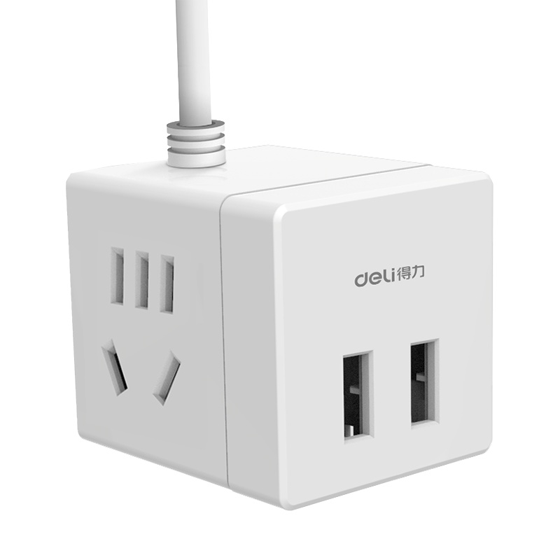得力deli33628旅行转换插头智能USB插座转换插头插排插线板转换器_2组+2U_1.5米