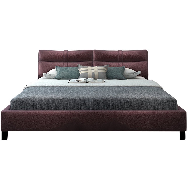 中源北欧卧室软包双人床1.8米小户型主卧婚床简约现代实木真皮床