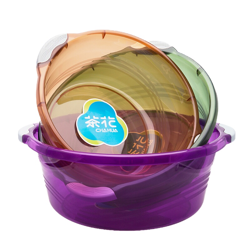 茶花 03421K 塑料盆洗脸盆35CM把手防滑盆 5个装