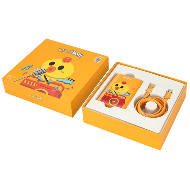 品胜移动电源 四喜丸子二天地盒套装鸡咯咯1000毫安 自带线活力橙