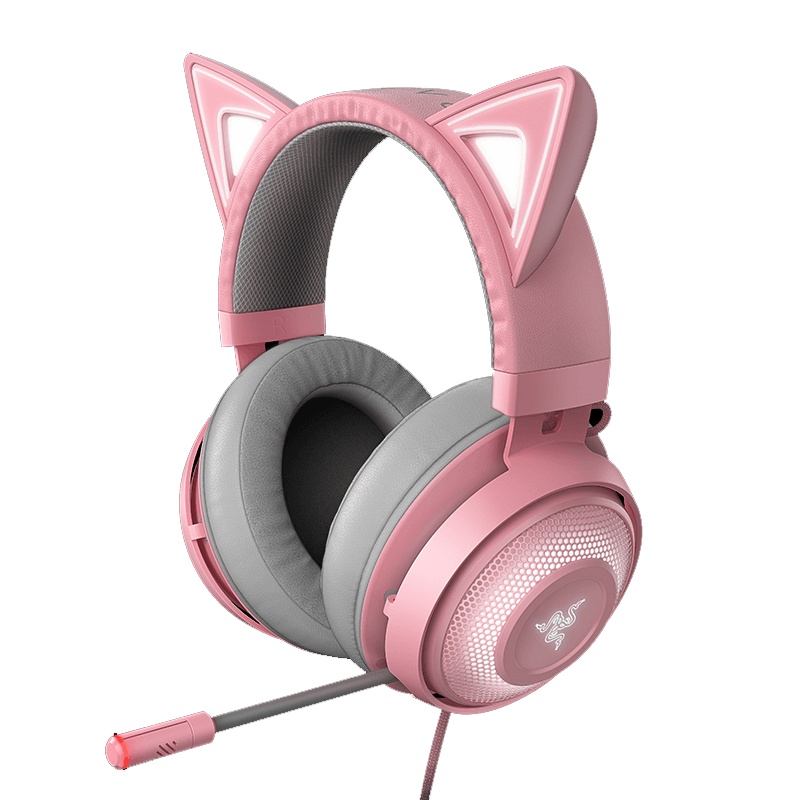 雷蛇(Razer)北海巨妖2019萌猫版耳机 主播直播游戏粉晶 USB电竞游戏头戴式耳机