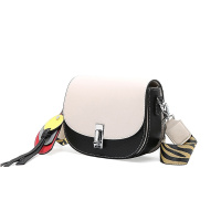 夏季新款马鞍包撞色小包包女款宽带斜挎包复古百搭牛皮女包