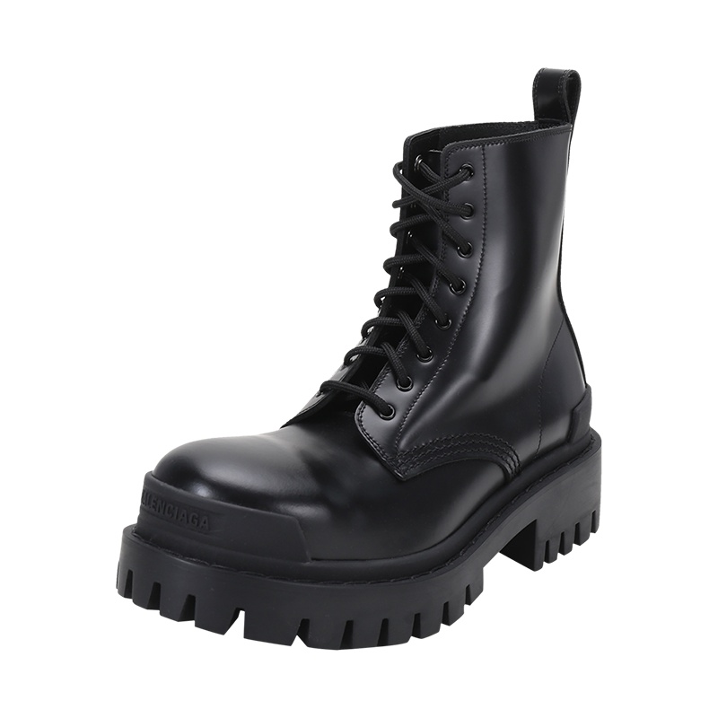 巴黎世家 BALENCIAGA 女士牛皮革Strike Lace-Up系带厚底靴子短靴590974 WA960