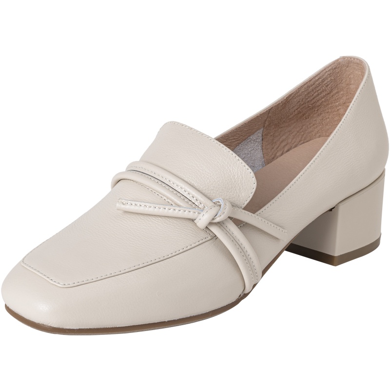 百田森2020春季商场同款粗跟乐福鞋女英伦风时尚结带配饰舒适单鞋