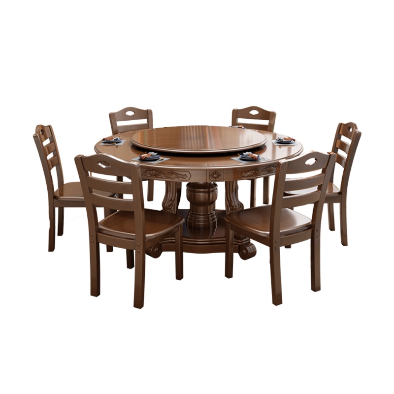 都市名门 现代简约餐桌家用组合实木大圆桌多功能转盘饭店桌椅旋转