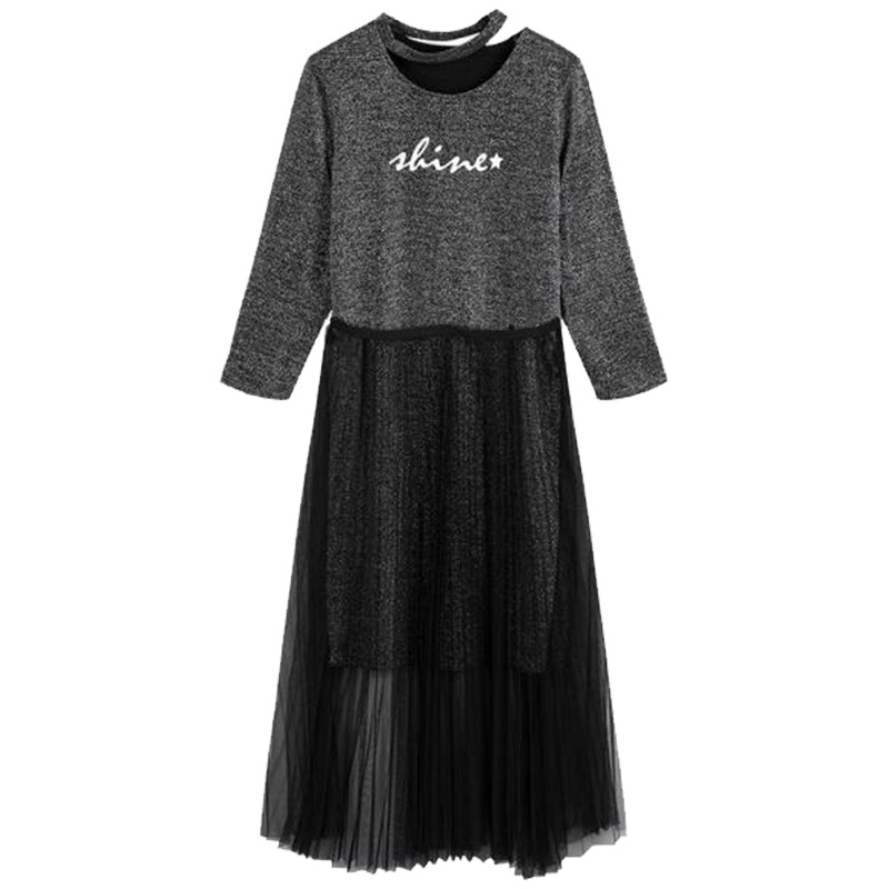 【热卖】拉夏贝尔两件套连衣裙女2019新款韩版字母气质法式蕾丝中长款套裙10015650