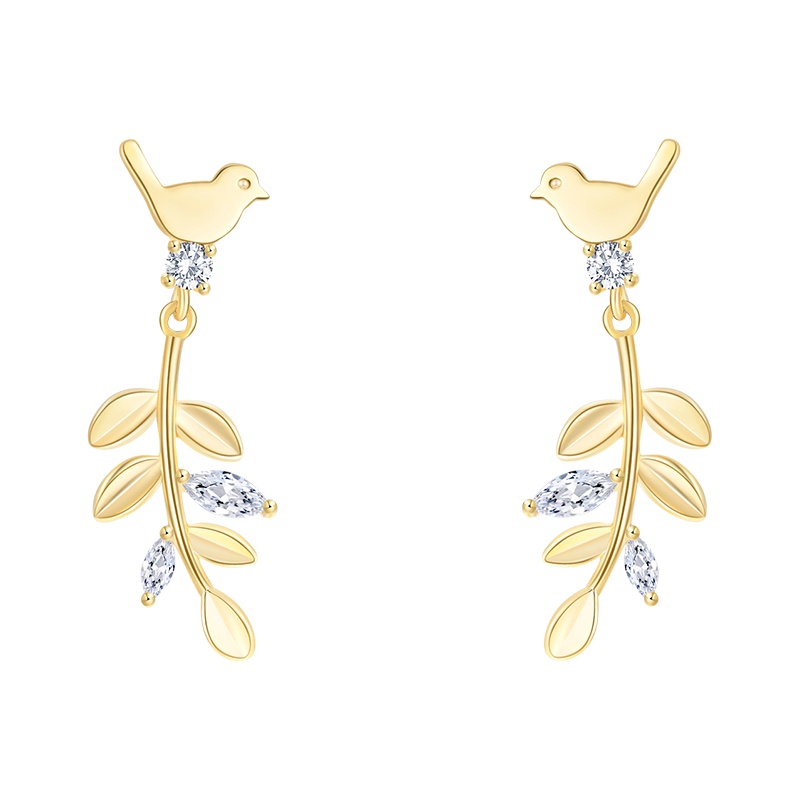 DTOTO 橄榄枝纯银耳环时尚镀金端庄优雅耳坠耳环