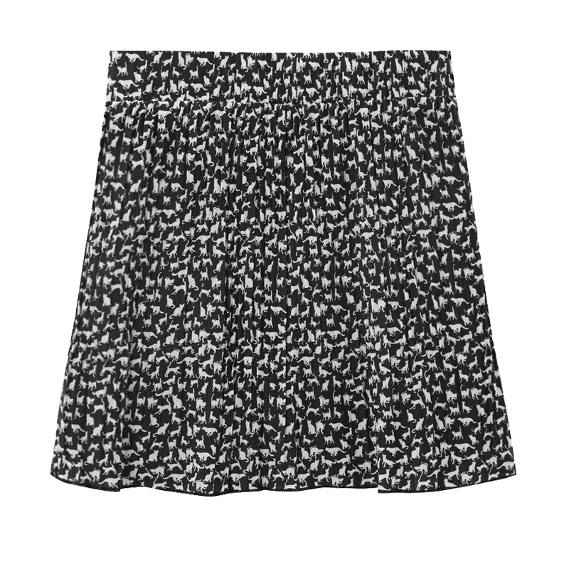 美特斯邦威夏装新款半身裙女学生一款多花百褶针织松紧短裙