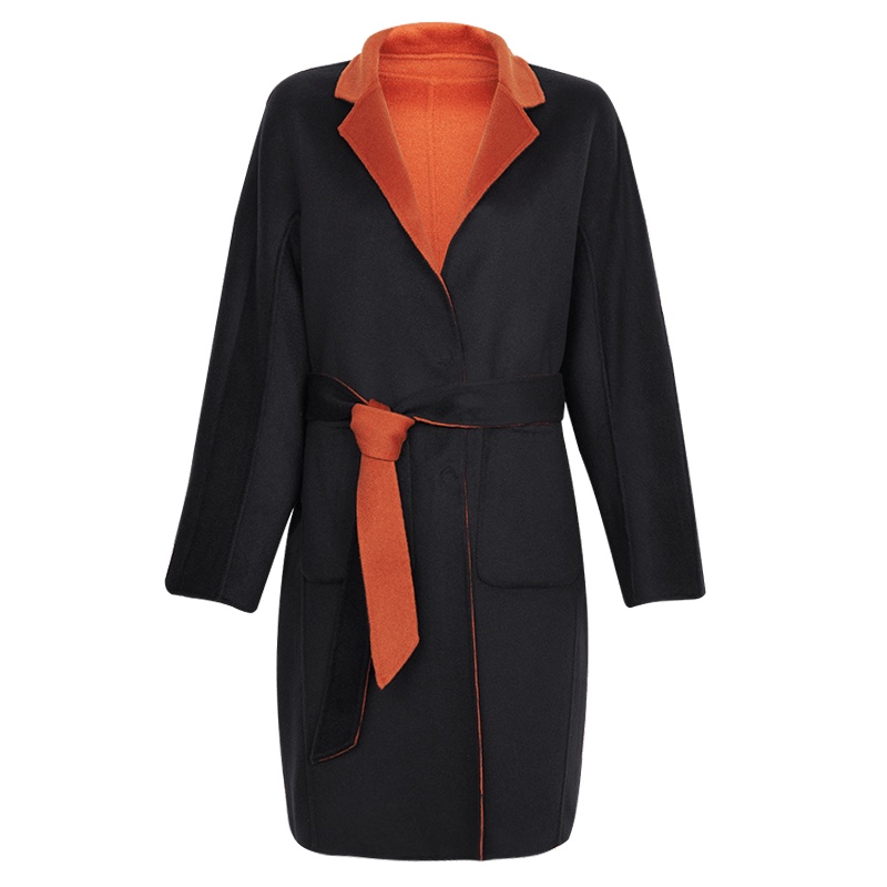 鄂尔多斯ERDOS 秋冬纯山羊绒系带休闲宽松女式大衣外套