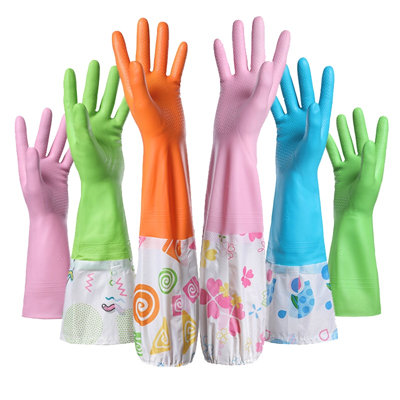 [加绒糖果色 宽口]厨房洗碗神器乳胶家务清洁防水洗衣服手套 随机颜色