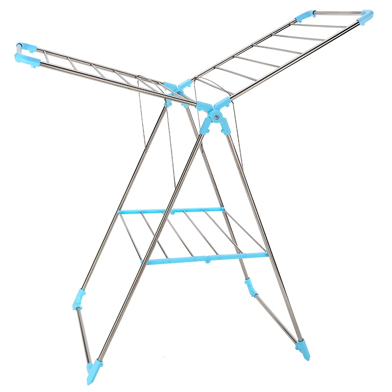晾衣架，晒被夹，不锈钢翼型落地式可折叠多用途挂衣架，室内外阳台可移动晒衣架