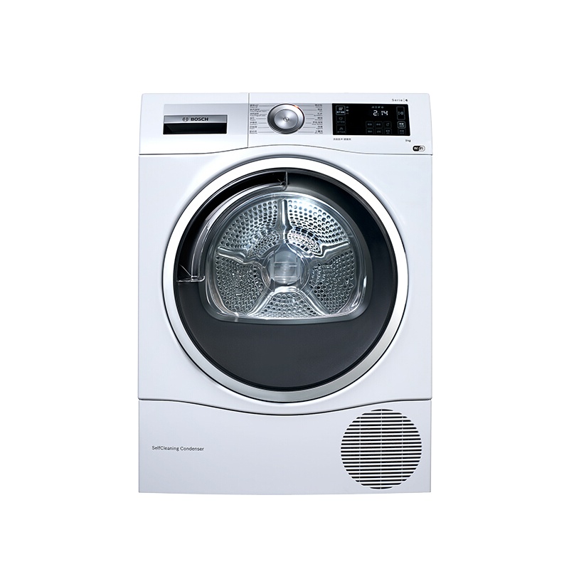 博世(BOSCH) 9公斤原装进口干衣机 除菌烘 智能家居互联 防皱家用滚筒热泵式烘干机 WTU879H00W