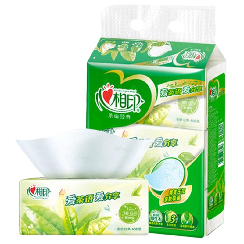心相印DT3200茶语抽纸卫生纸家用餐巾纸M码软抽3层152抽3包/提