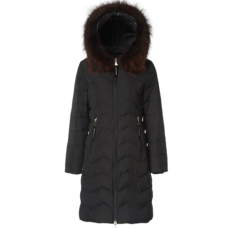 千仞岗女士冬季中长款时尚修身大毛领羽绒服