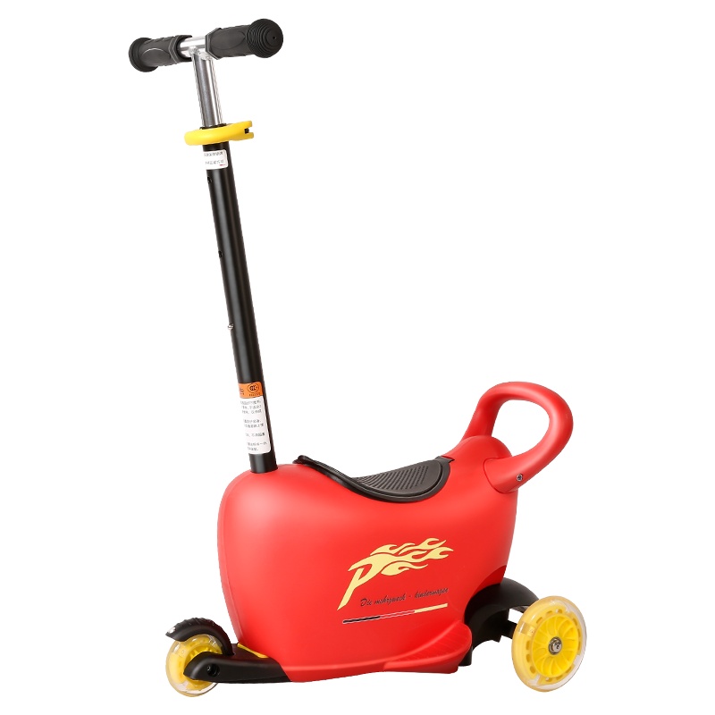 Pouch儿童三轮车多功能推车踏板闪光宝宝滑滑车溜溜车3-5岁