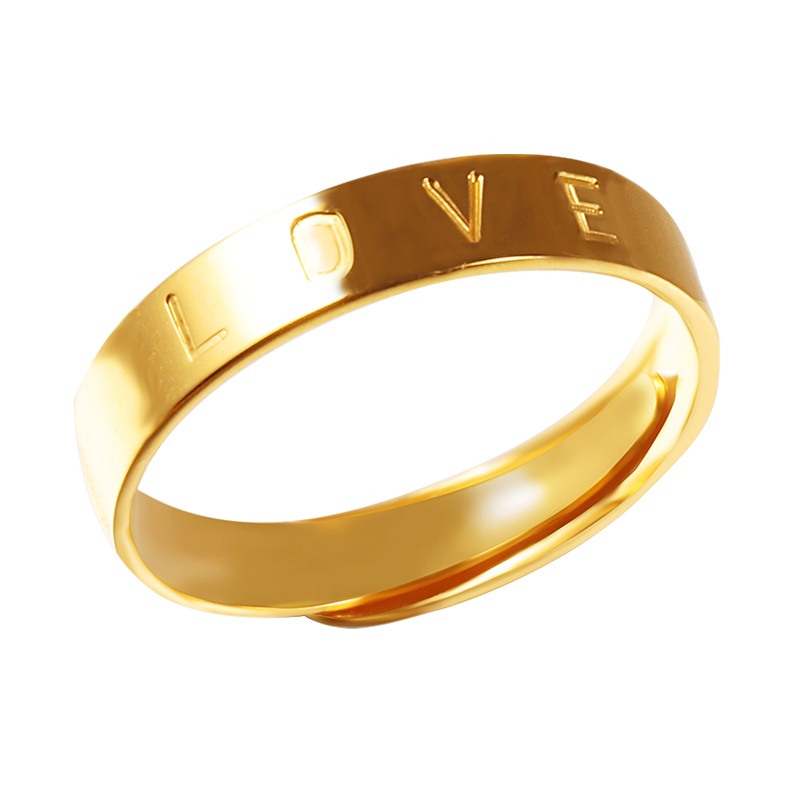 黄金码头5G足金LOVE字母可调节戒指男女黄金999情侣对戒表白求爱