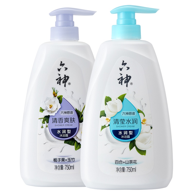 六神清香爽肤沐浴露750ml+六神清莹水润沐浴露750ml（男士女士沐浴乳液 细腻柔和 补水保湿滋润）