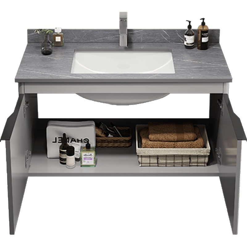 如华福禄太空铝轻奢灰色岩板浴室柜组合智能镜现代简约厕所洗漱台洗脸盆柜