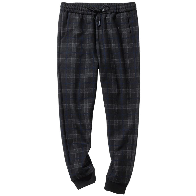 千纸鹤男士休闲裤2019秋冬新款时尚印花格子束脚九分裤子男90366