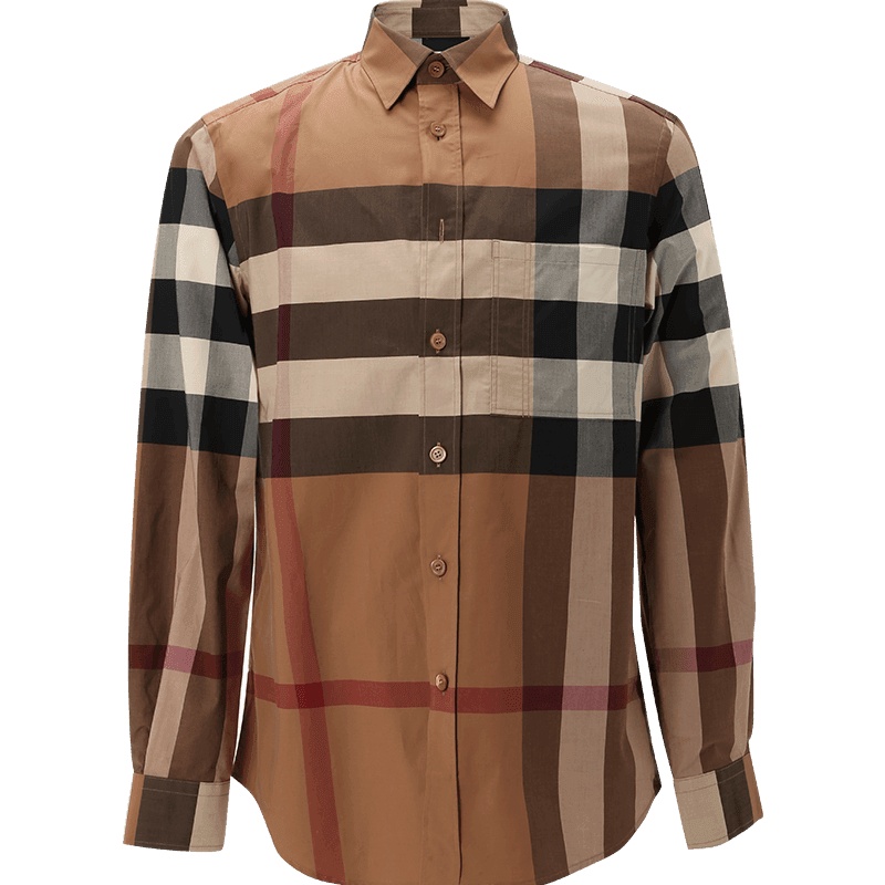 博柏利BURBERRY 男士棕色棉质弹性纤维衬衫 8037640