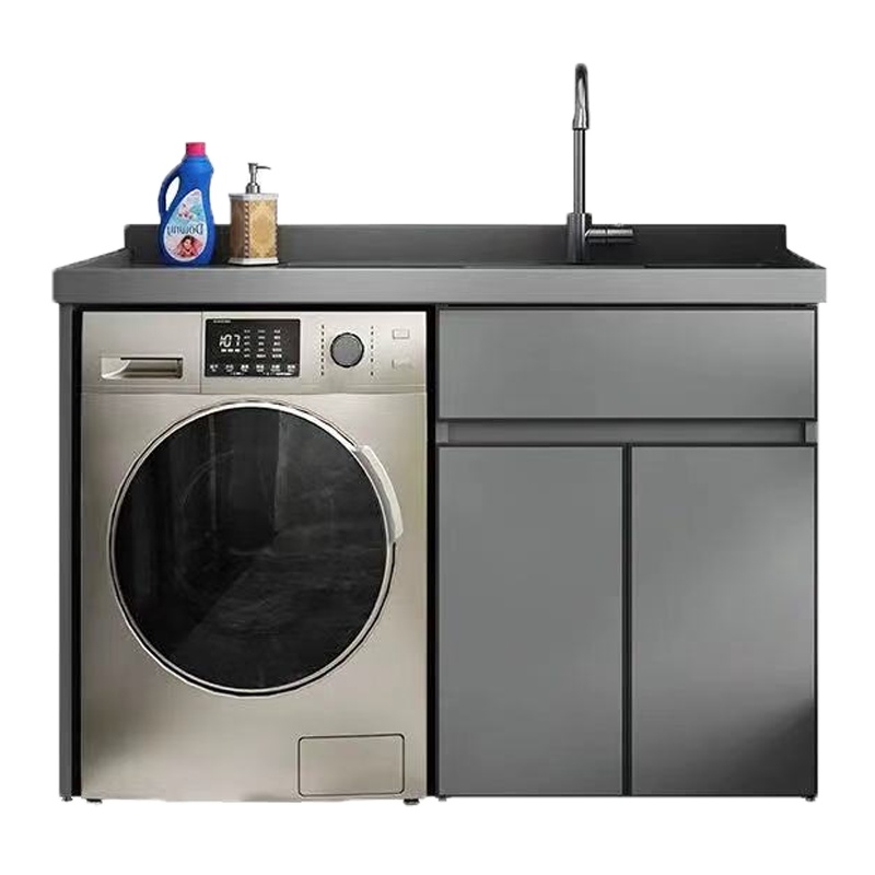 定制太空铝洗衣机柜洗衣柜阳台组合手逗洗衣池槽台面盆伴侣一体柜切角