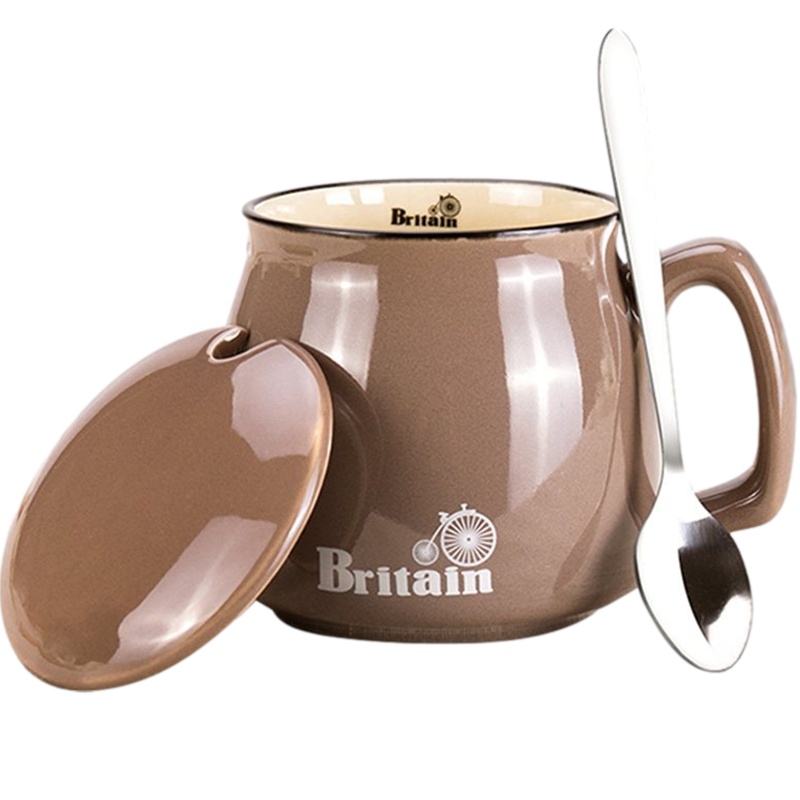 贝瑟斯 咖啡杯套装 陶瓷杯子 马克杯带盖带勺创意陶瓷杯带盖带勺牛奶杯早餐杯办公室水杯子喝水杯