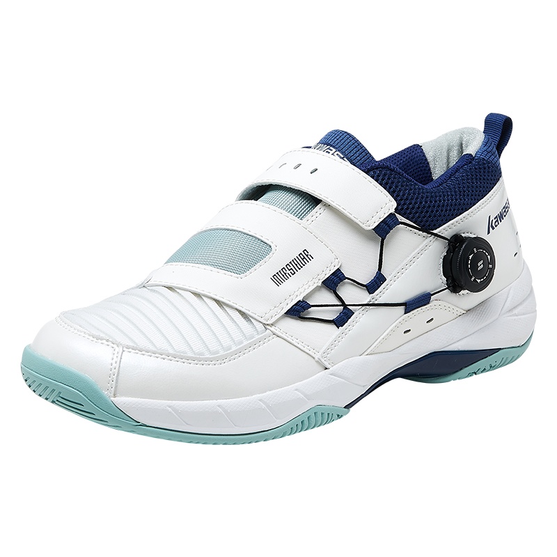 kawasaki/川崎K-530男女耐磨防滑减震运动鞋白色训练自动系鞋带一键式纽扣旋钮低帮羽毛球鞋白色黛色