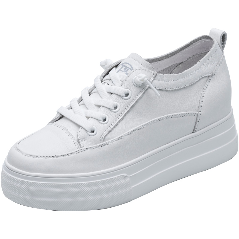 百田森厚底小白女鞋2021春新款百搭真皮增高休闲免系带松糕运动鞋_817