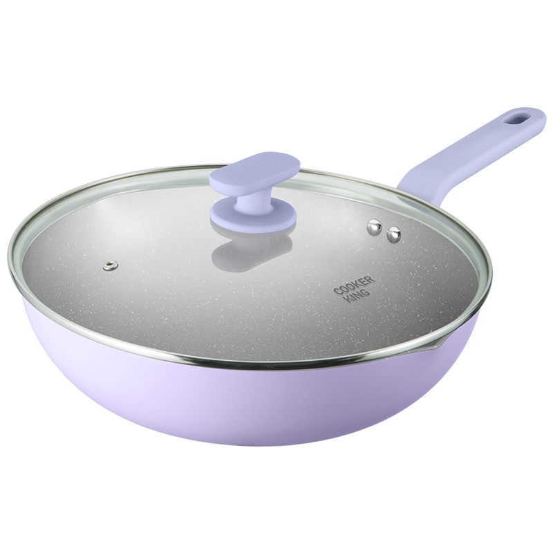 炊大皇麦饭石色不粘炒菜锅30CM 清新厨房不粘少油烟平底锅 燃气电磁炉通用锅C30F-ZH