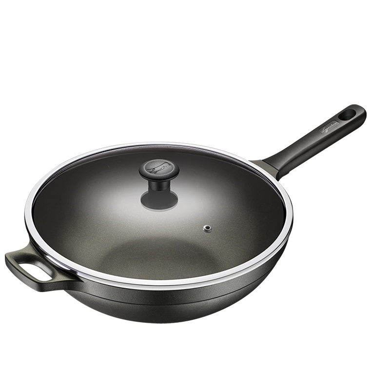 意大利拉歌蒂尼(Lagostina)钻石平底锅不粘锅煎锅家用煎炒少油盐易清洗燃煤气电磁炉通用 蓝钻32cm(煎炒锅)