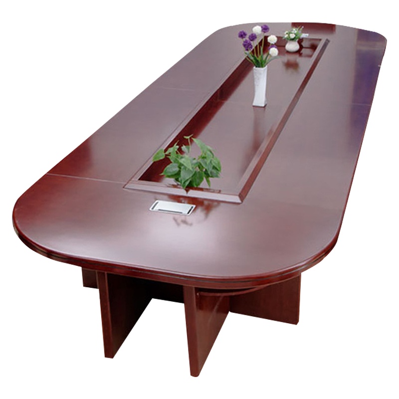 质凡大型会议桌简约现代油漆会议桌贴木皮椭圆形会议台桌椅