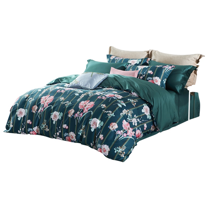 梦洁美颂 梦洁(MENDALE)家纺 60支贡缎长绒棉六件套纯棉美式床上用品全棉床单被套四件套件岚芝多款花色选择