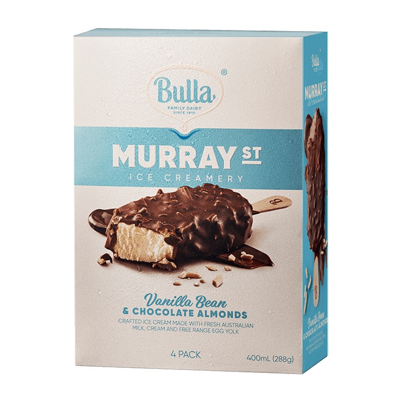 布拉(Bulla)莫里街鲜奶冰淇淋 枫糖澳洲坚果脆皮口味 4支装 网红冰激凌雪糕冷饮冰棒澳洲进口