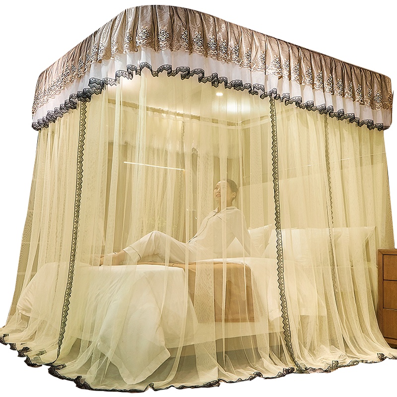 苏宁宜品 豪华双拉绳导轨蚊帐U型轨道家用宫廷公主风蚊帐支架固定A34