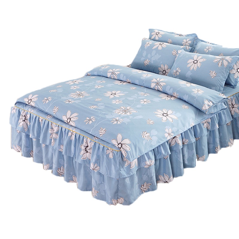 吉岳Giyou保暖四件套 A版针织棉面料 B版宝宝绒面料 荷叶边设计床单式四件套