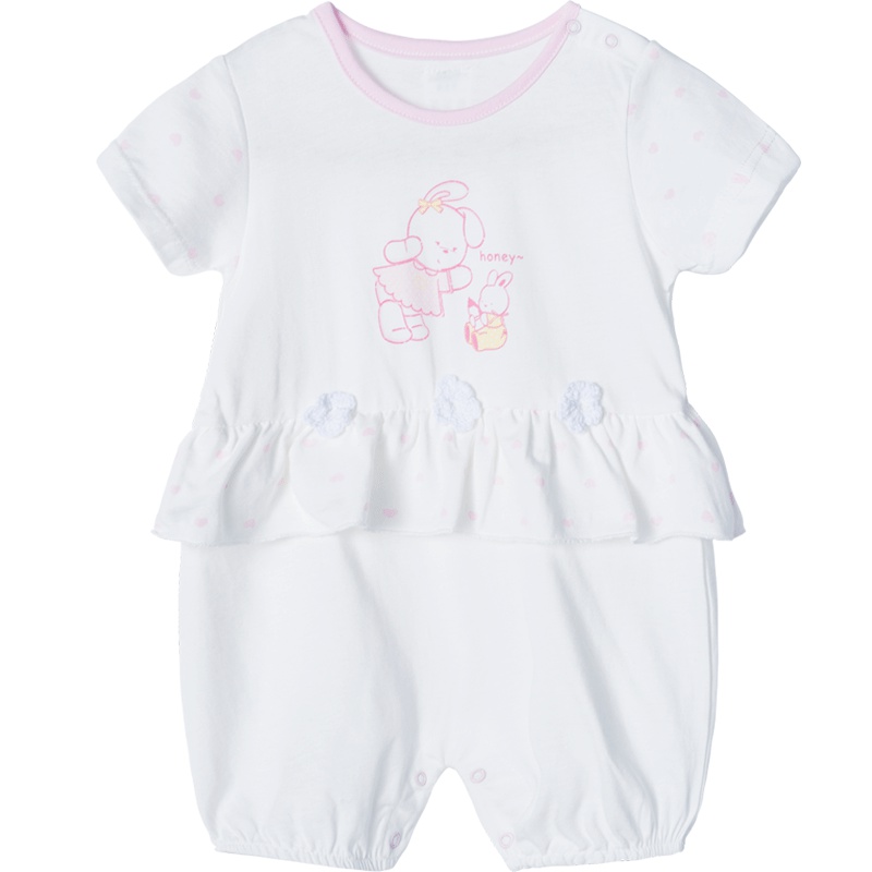 贝贝怡宝宝夏季纯棉连体衣女童肩开短袖透气薄款洋气哈衣爬服192L222