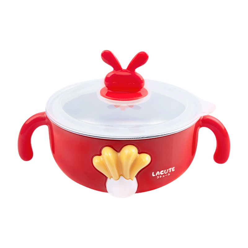 乐可爱常规碗300ml叉勺套装(红色)儿童餐具套装 宝宝辅食碗叉勺套装