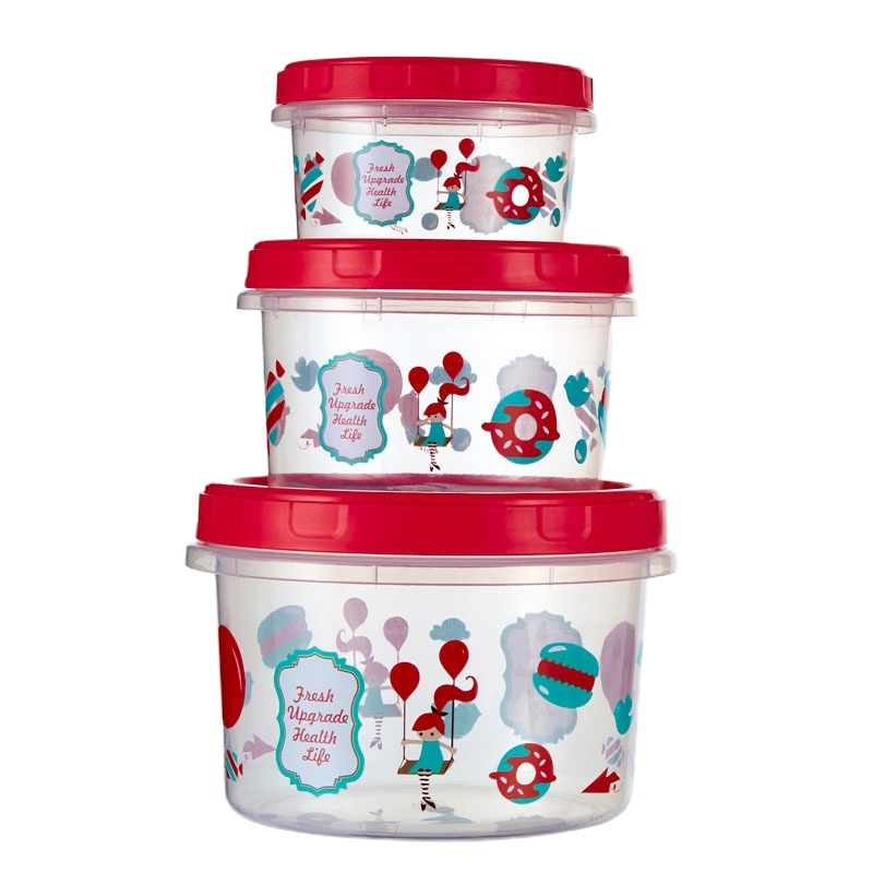 三维工匠密封盒小号特小水果盒便当盒食品级保鲜盒冷冻塑料便携迷你收纳盒 红色大中小3个装1399送水果叉2支