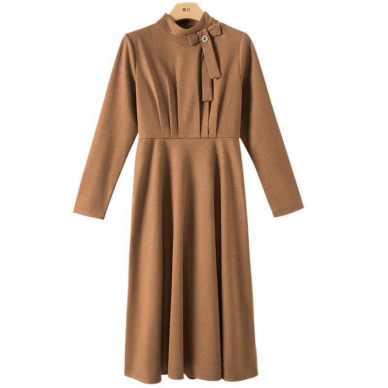 晚白2020秋冬新品半高领长袖修身显瘦A字简约打底裙时尚连衣裙女